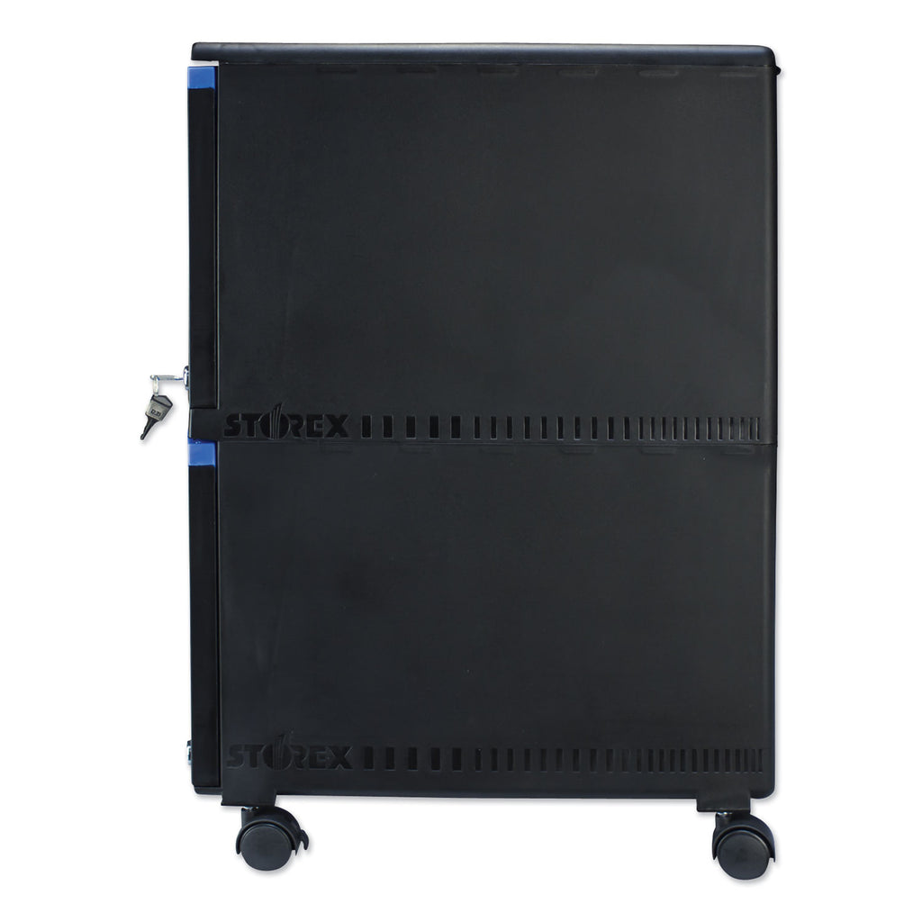 Two-Drawer Mobile Filing Cabinet, 2 Legal/Letter-Size File Drawers, Black/Blue, 14.75" x 18.25" x 26