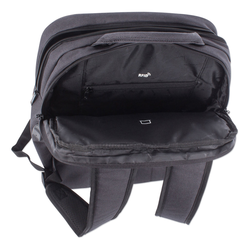 Cadence 2 Section Business Backpack, Fits Devices Up to 15.6", Polyester, 6 x 6 x 17, Charcoal