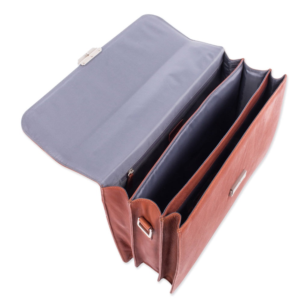 Milestone Briefcase, Fits Devices Up to 15.6", Leather, 5 x 5 x 12, Cognac