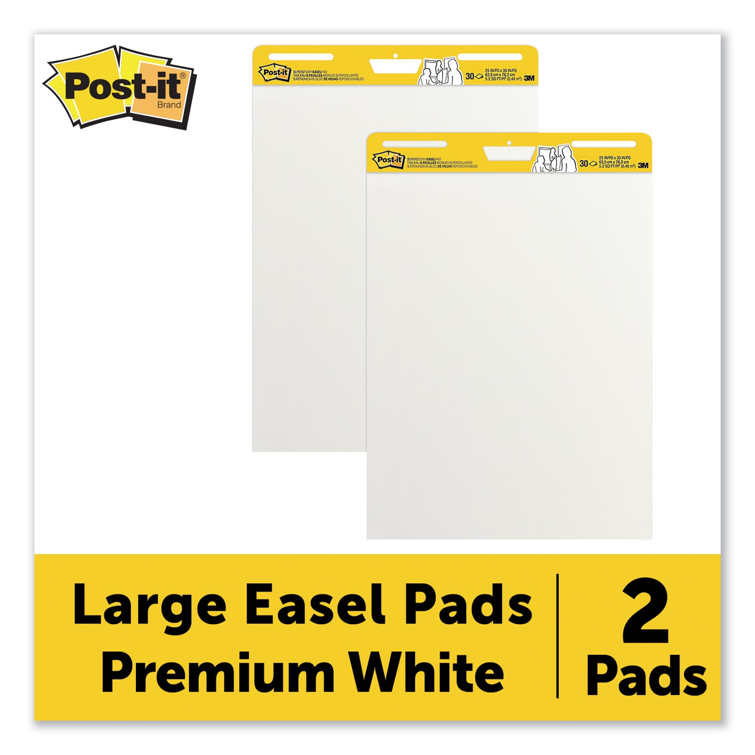 Vertical-Orientation Self-Stick Easel Pads, Unruled, 25 x 30, White, 30 Sheets, 2/Carton - 