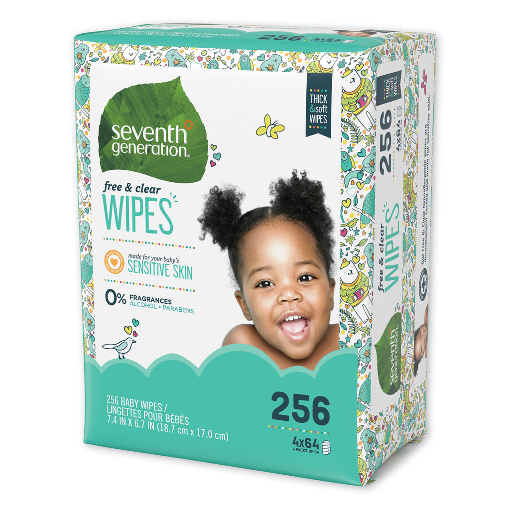 Free and Clear Baby Wipes, 7 x 7, Refill, Unscented, White, 256/Pack, 3 Packs/Carton - 