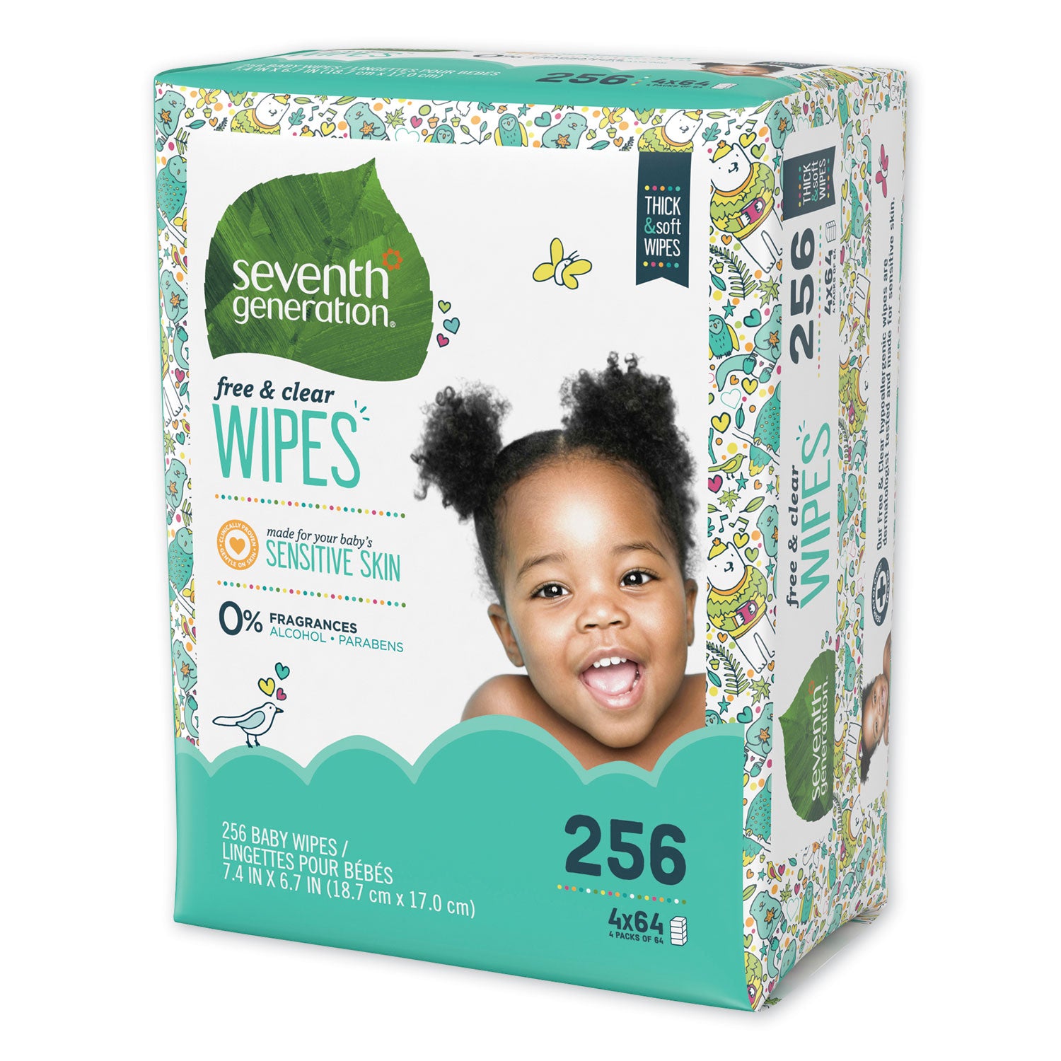 Free and Clear Baby Wipes, 7 x 7, Refill, Unscented, White, 256/Pack, 3 Packs/Carton - 