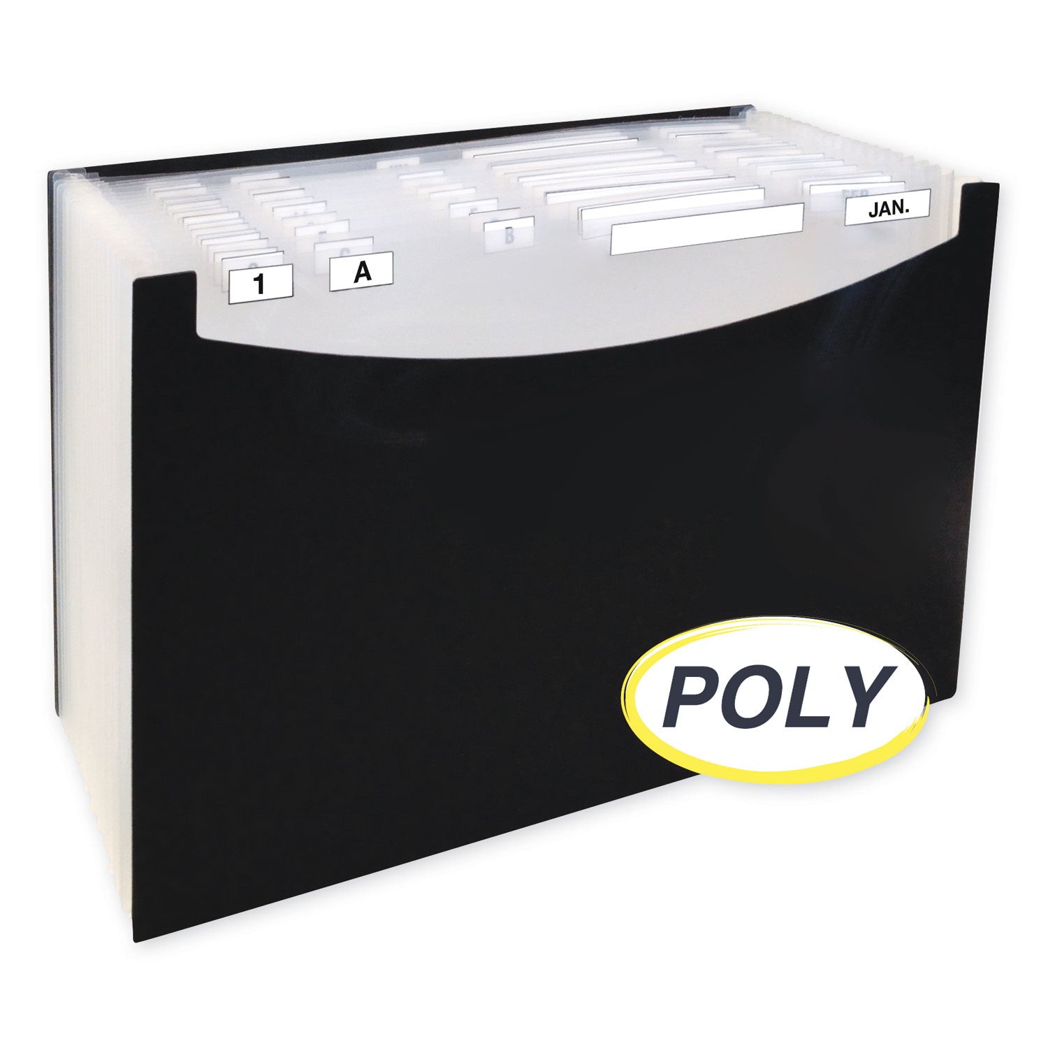 21-Pocket Stand-Up Design Expanding File, 12" Expansion, 21 Sections, 1/5-Cut Tabs, Legal Size, Black - 