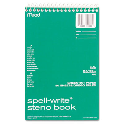 Spell-Write Steno Book, Gregg Rule, 6 x 9, Green, 80 Sheets - 