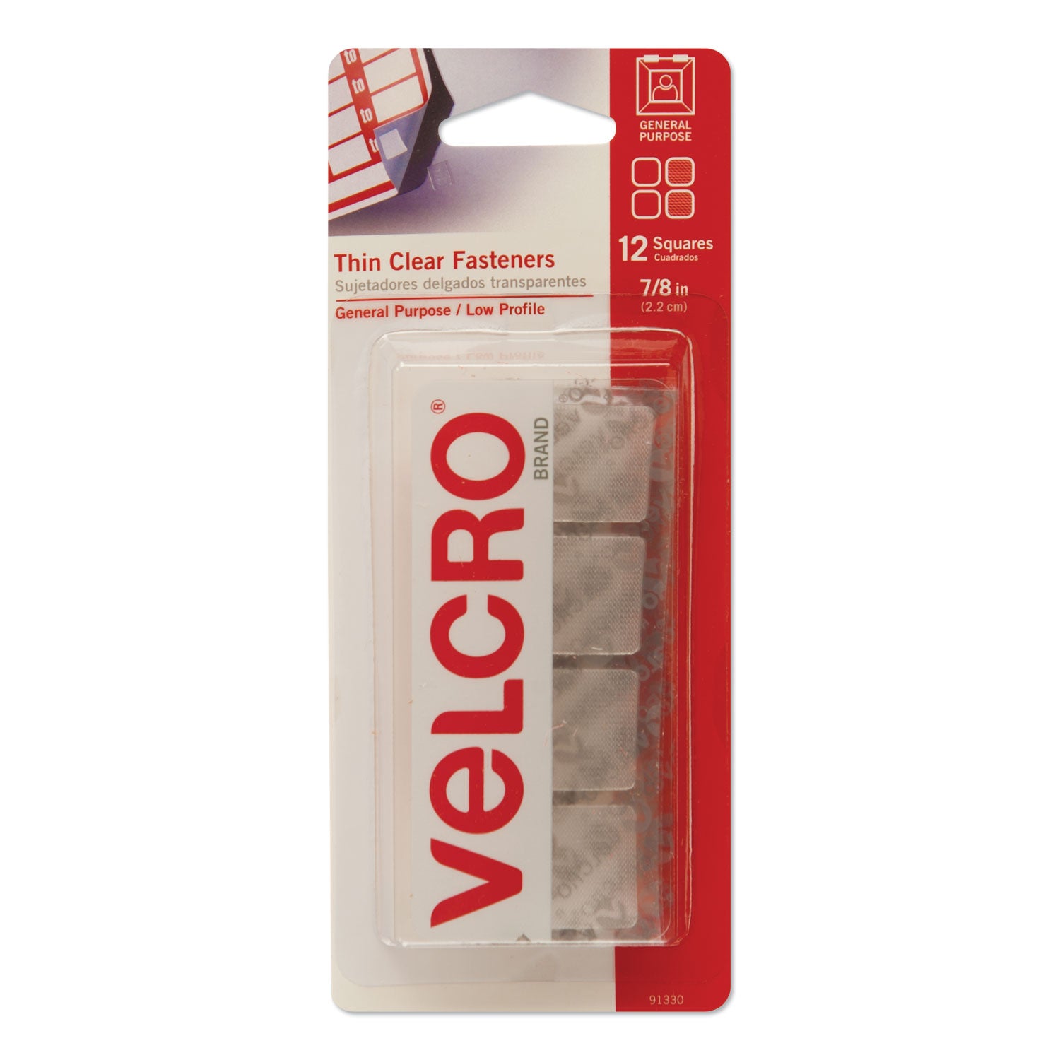 Sticky-Back Fasteners, Removable Adhesive, 0.88" x 0.88", Clear, 12/Pack - 