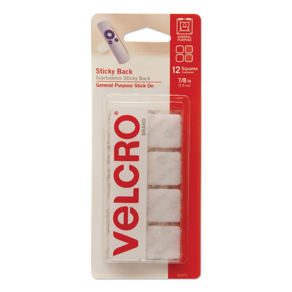 Sticky-Back Fasteners, Removable Adhesive, 0.88" x 0.88", White, 12/Pack - 
