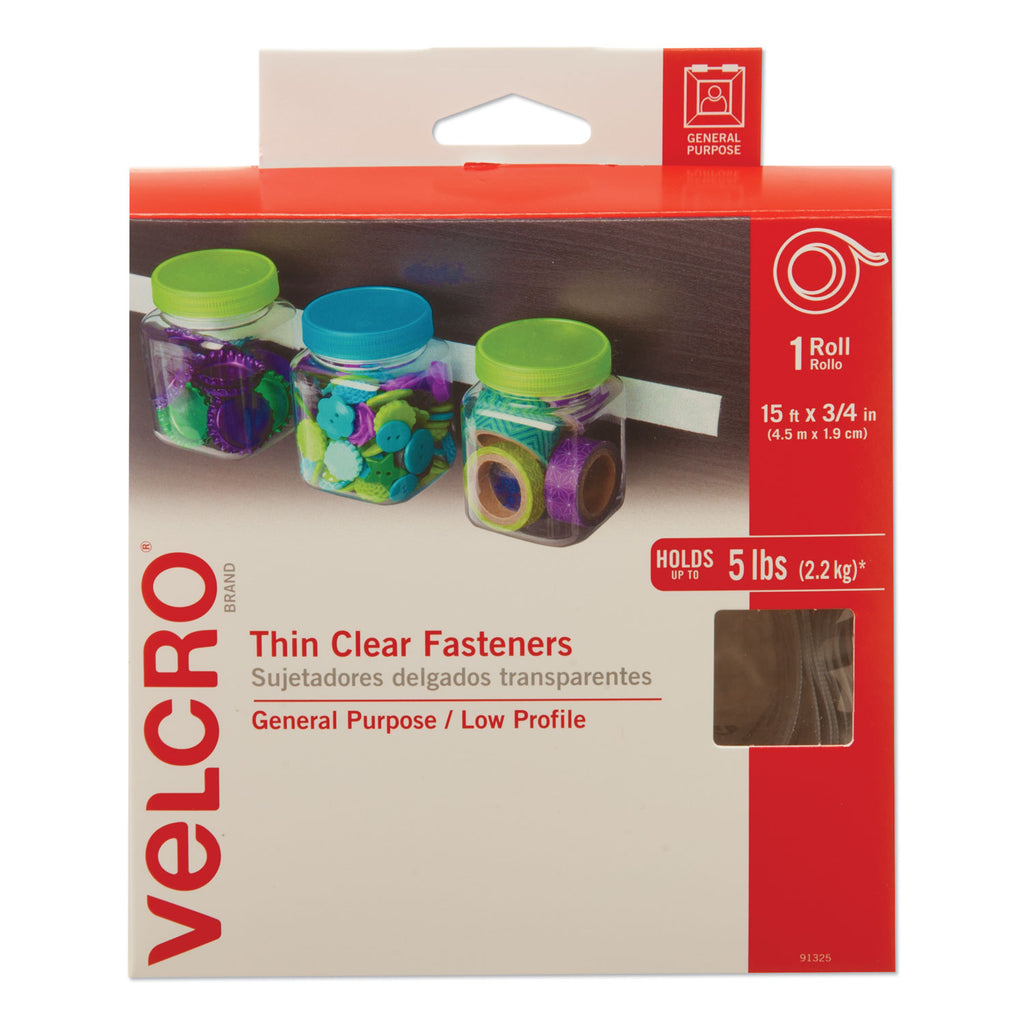 Sticky-Back Fasteners, Removable Adhesive, 0.75" x 15 ft, Clear - 