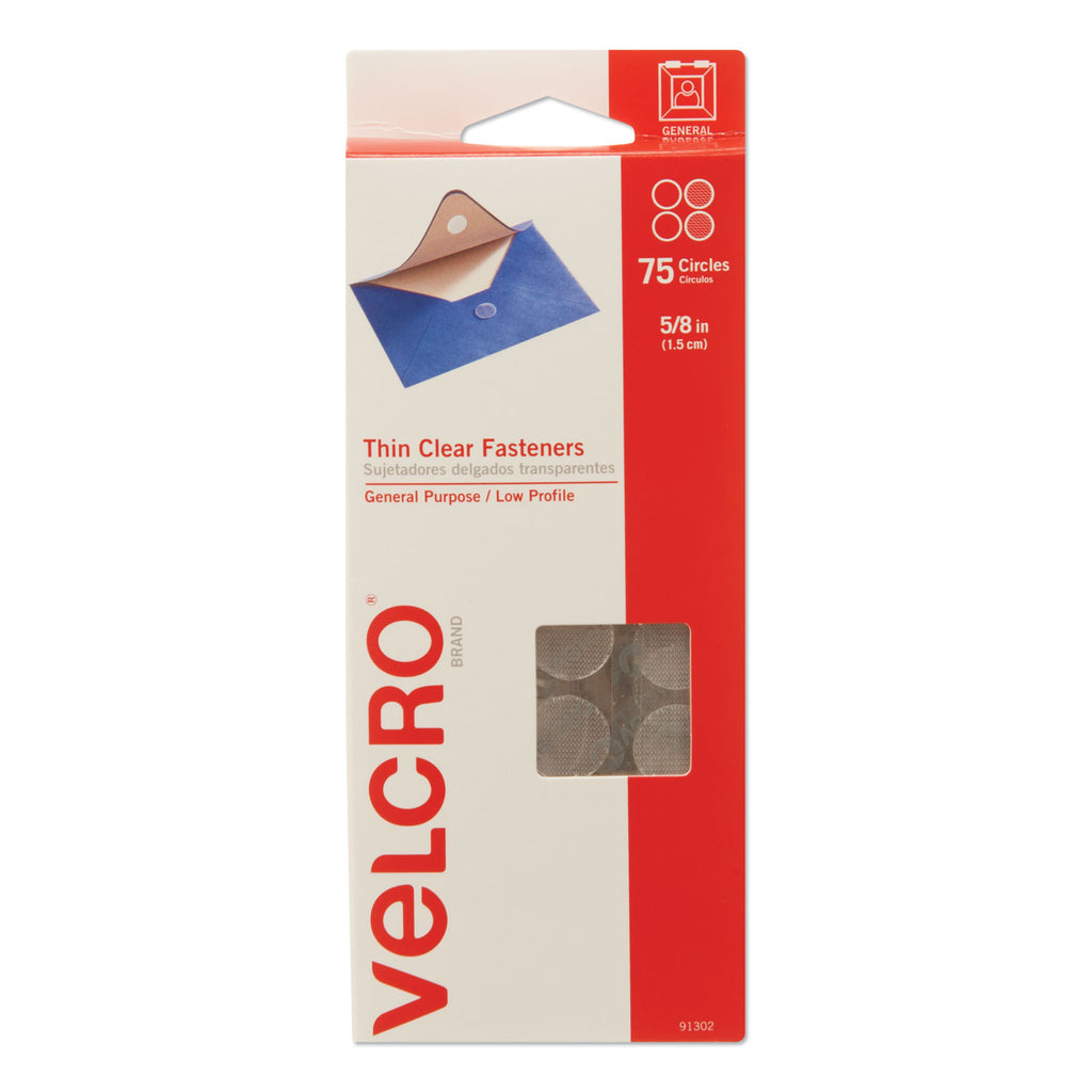 Sticky-Back Fasteners, Removable Adhesive, 0.63" dia, Clear, 75/Pack - 