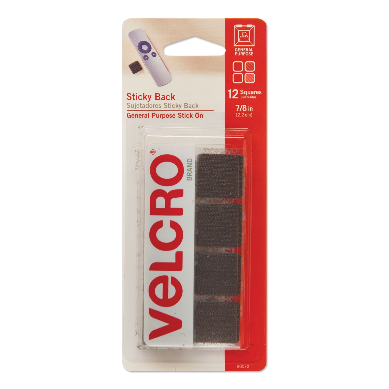 Sticky-Back Fasteners, Removable Adhesive, 0.88" x 0.88", Black, 12/Pack - 