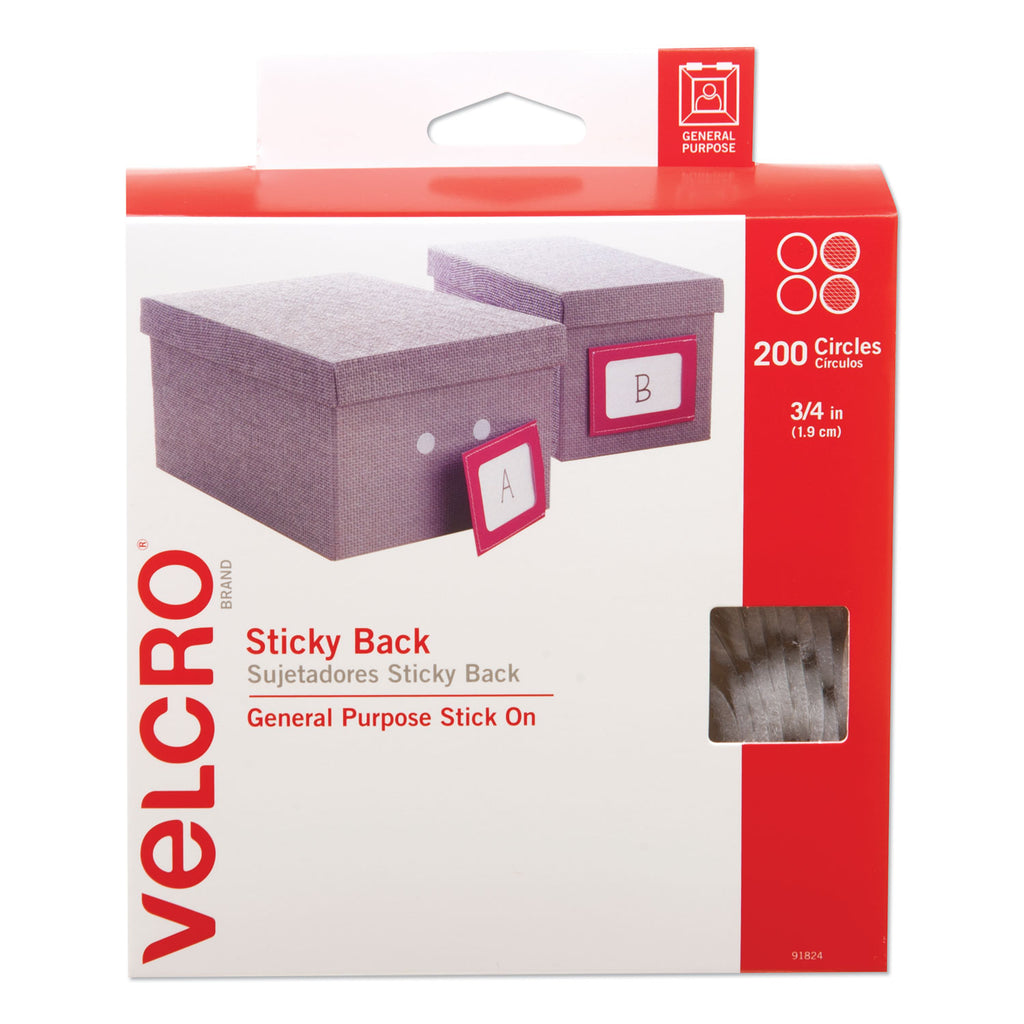Sticky-Back Fasteners, Removable Adhesive, 0.75" dia, White, 200/Box - 