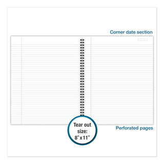 Wirebound Business Notebook, 1-Subject, Wide/Legal Rule, Black Linen Cover, (80) 11 x 8.5 Sheets - 
