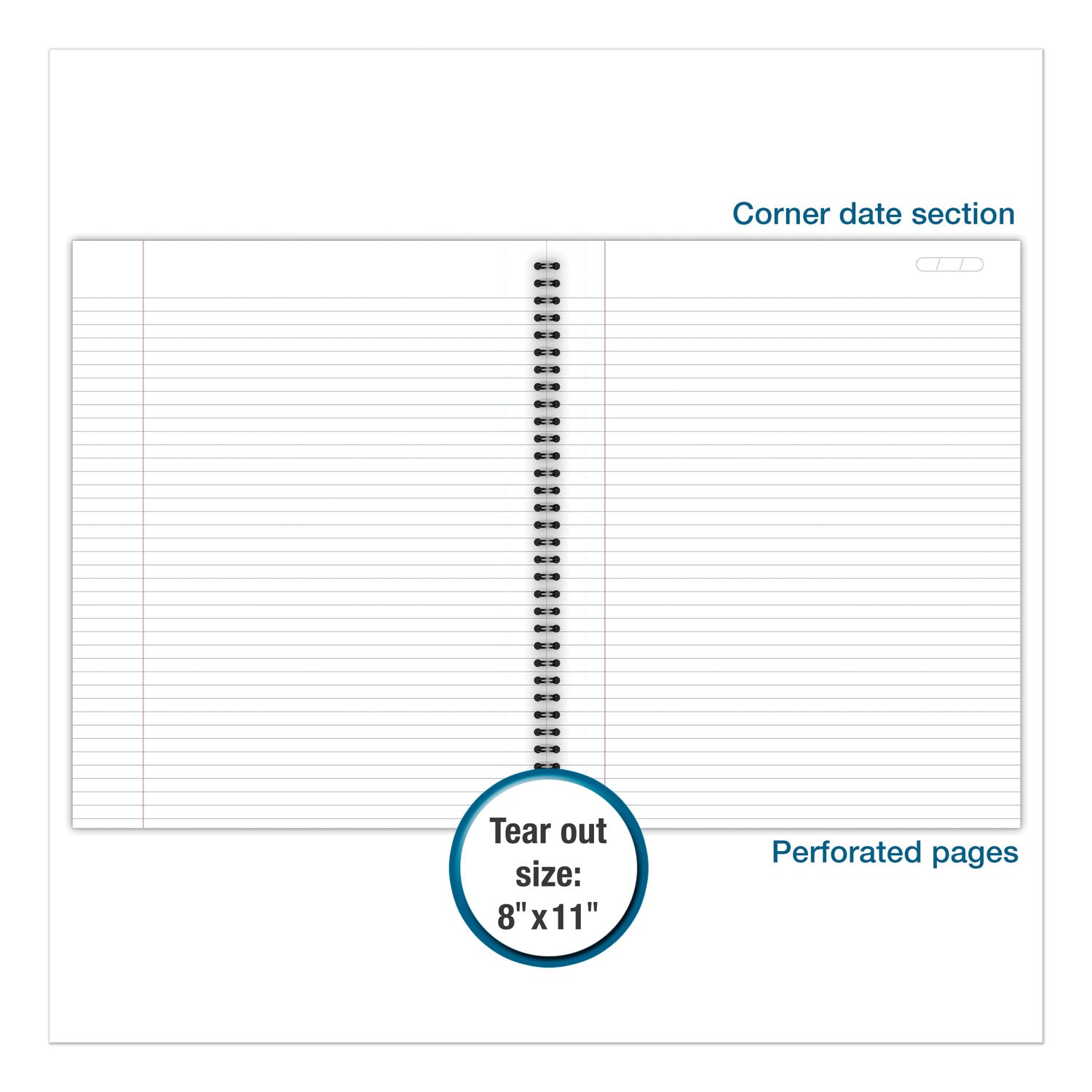 Wirebound Business Notebook, 1-Subject, Wide/Legal Rule, Black Linen Cover, (80) 11 x 8.5 Sheets - 