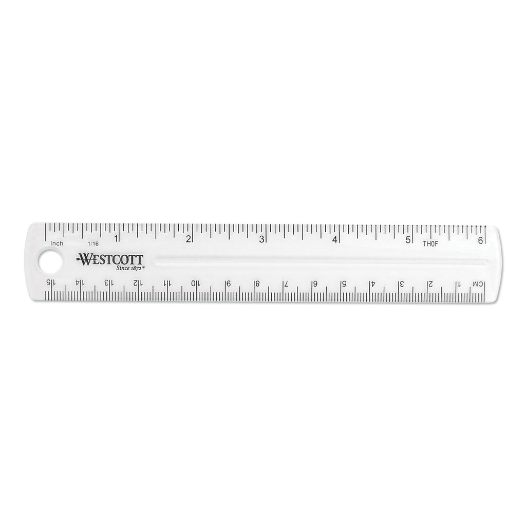 Transparent Shatter-Resistant Plastic Ruler, Standard/Metric, 6" Long, Clear - 