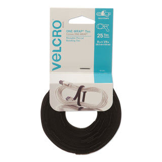 ONE-WRAP Pre-Cut Thin Ties, 0.25" x 8", Black, 25/Pack - 