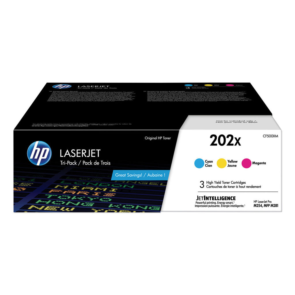 HP 202X (CF500XM) Original High Yield Laser Toner Cartridge - Multi-pack - Cyan, Magenta, Yellow - 1 Each - 2500 Pages Cyan, 2500 Pages Magenta, 2500 Pages Yellow