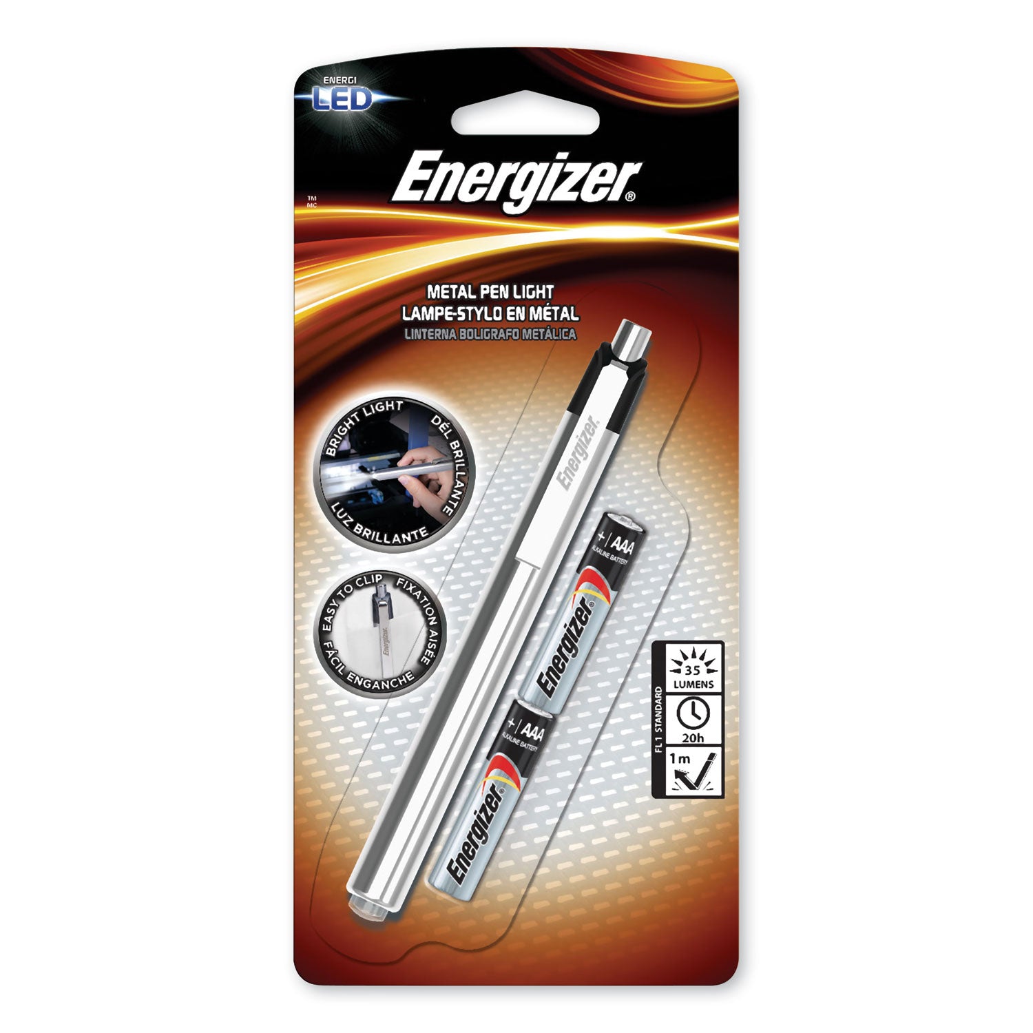 LED Pen Light, 2 AAA Batteries (Included), Silver/Black - 