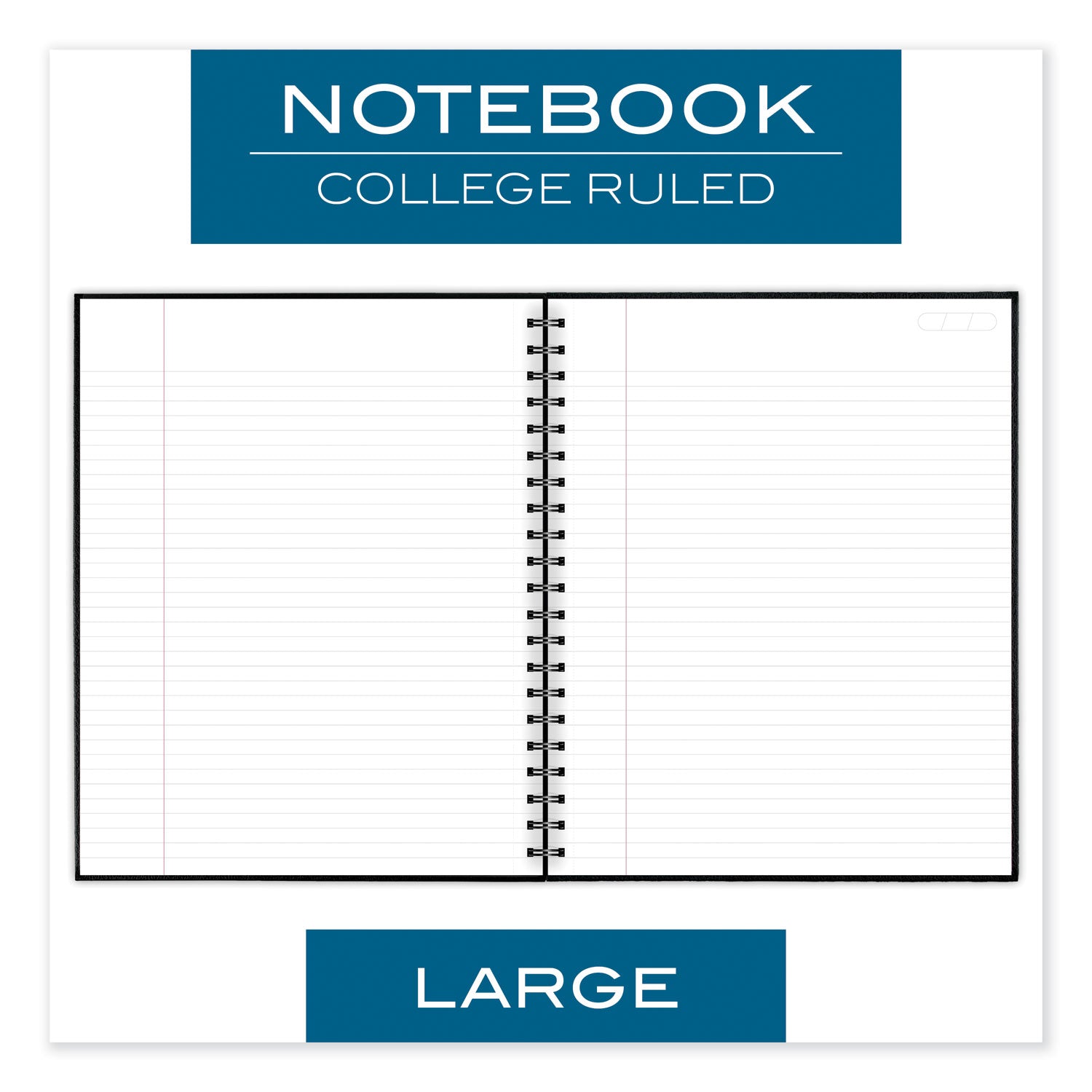 Hardbound Notebook with Pocket, 1-Subject, Wide/Legal Rule, Black Cover, (96) 11 x 8.5 Sheets - 