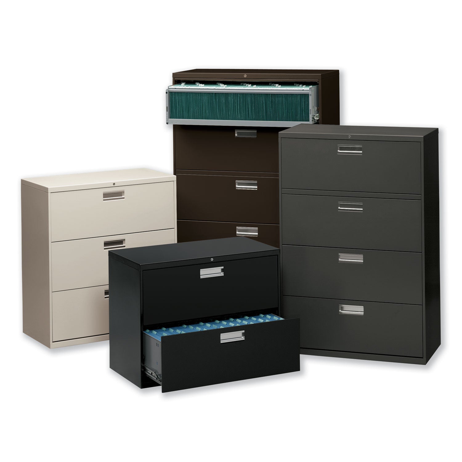 Brigade 600 Series Lateral File, 4 Legal/Letter-Size File Drawers, 1 Roll-Out File Shelf, Putty, 36" x 18" x 64.25 - 