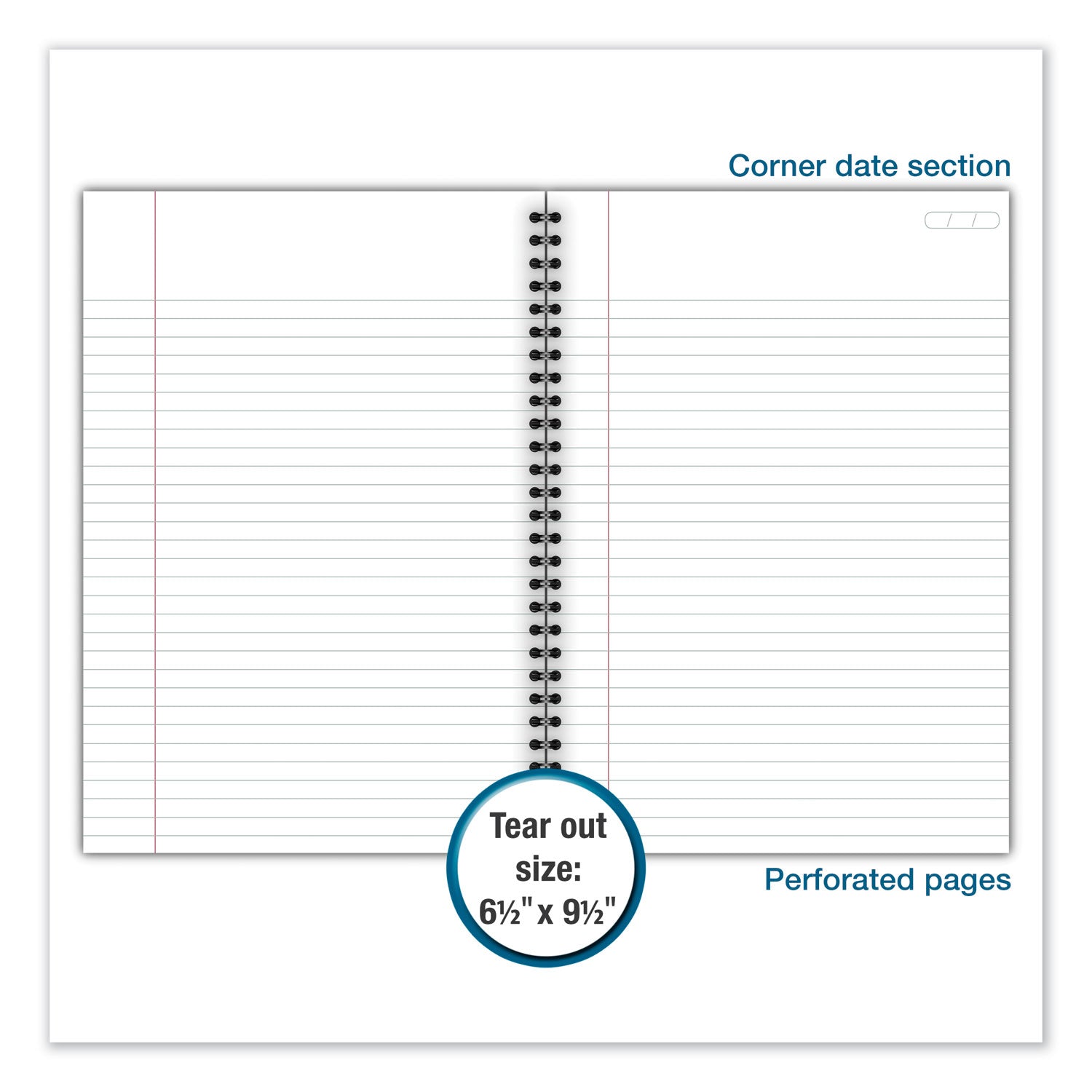 Wirebound Business Notebook, 1-Subject, Wide/Legal Rule, Black Linen Cover, (80) 9.5 x 6.63 Sheets
