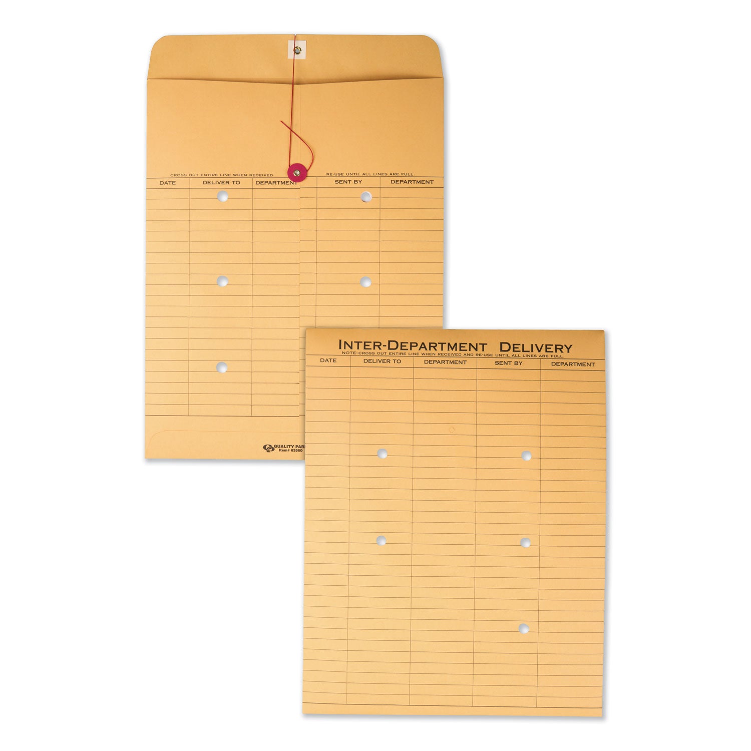 Quality Park 10 x 13 Inter-Departmental Envelopes - Inter-department - 10" Width x 13" Length - 28 lb - String/Button - Kraft - 100 / Box - Brown Kraft