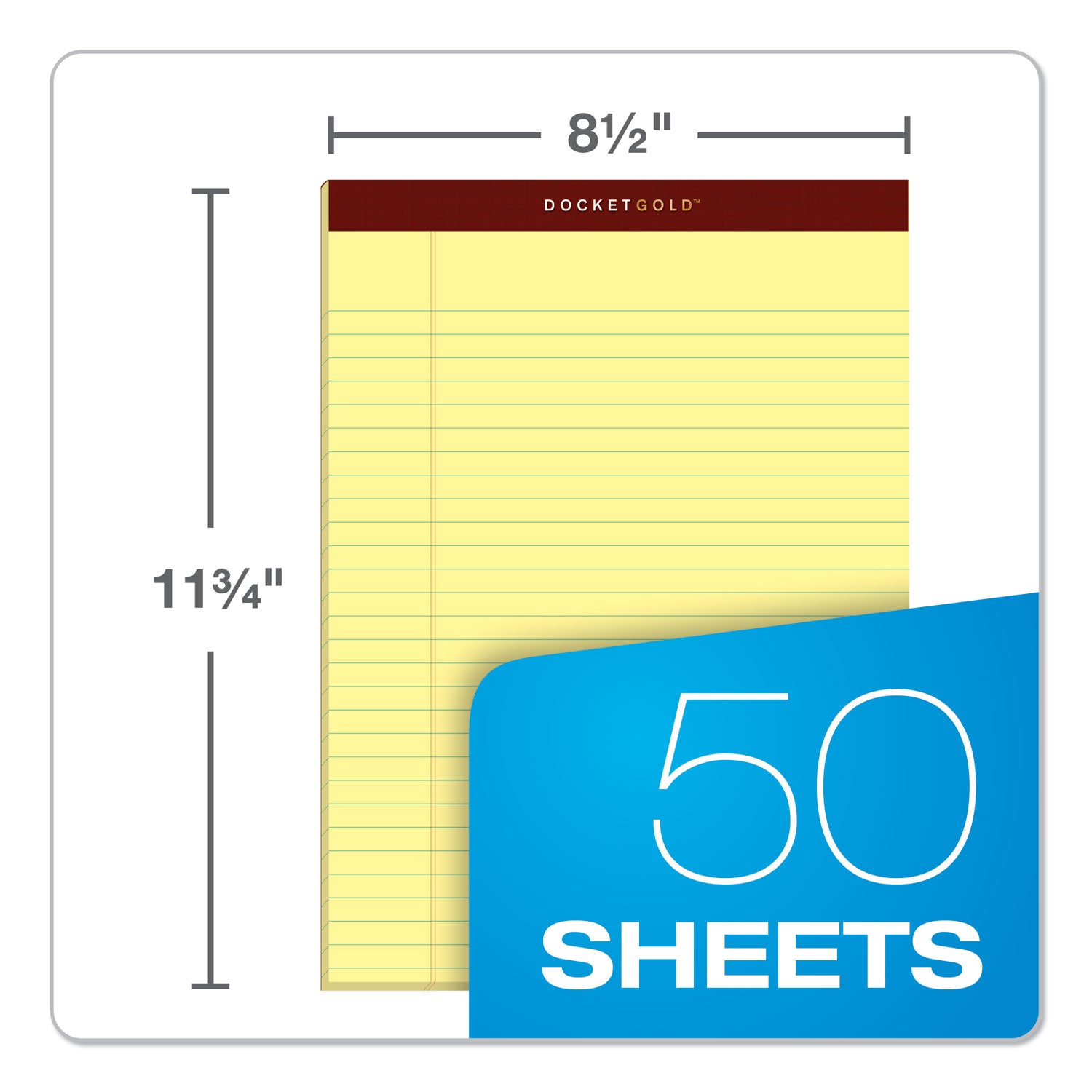 Docket Gold Ruled Perforated Pads, Wide/Legal Rule, 50 Canary-Yellow 8.5 x 11.75 Sheets, 12/Pack - 