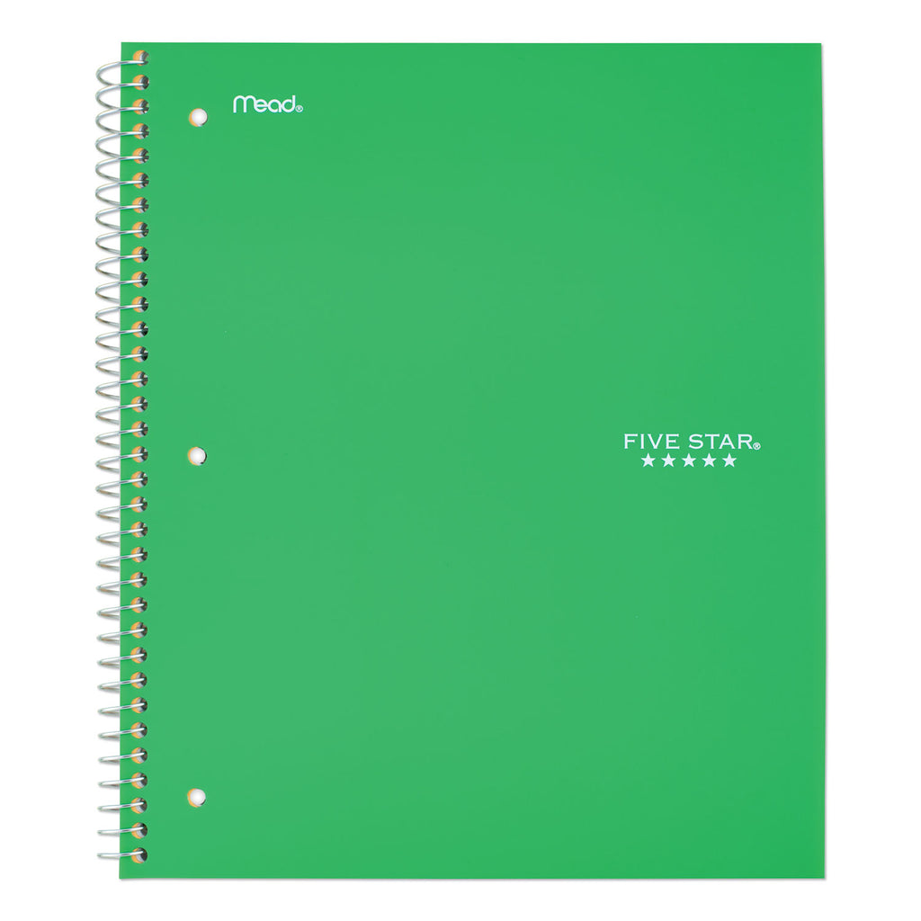 Five Star Wirebound Notebook - 1 Subject(s) - 100 Sheets - 100 Pages - Wire Bound - Letter - 8 1/2" x 11" - Forest GreenPlastic Cover - Double Sided Sheet, Bleed Resistant, Perforated, Storage Pocket, Water Resistant, Spiral Lock, Snag Resistant, Rec