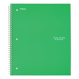 Five Star Wirebound Notebook - 1 Subject(s) - 100 Sheets - 100 Pages - Wire Bound - Letter - 8 1/2" x 11" - Forest GreenPlastic Cover - Double Sided Sheet, Bleed Resistant, Perforated, Storage Pocket, Water Resistant, Spiral Lock, Snag Resistant, Rec