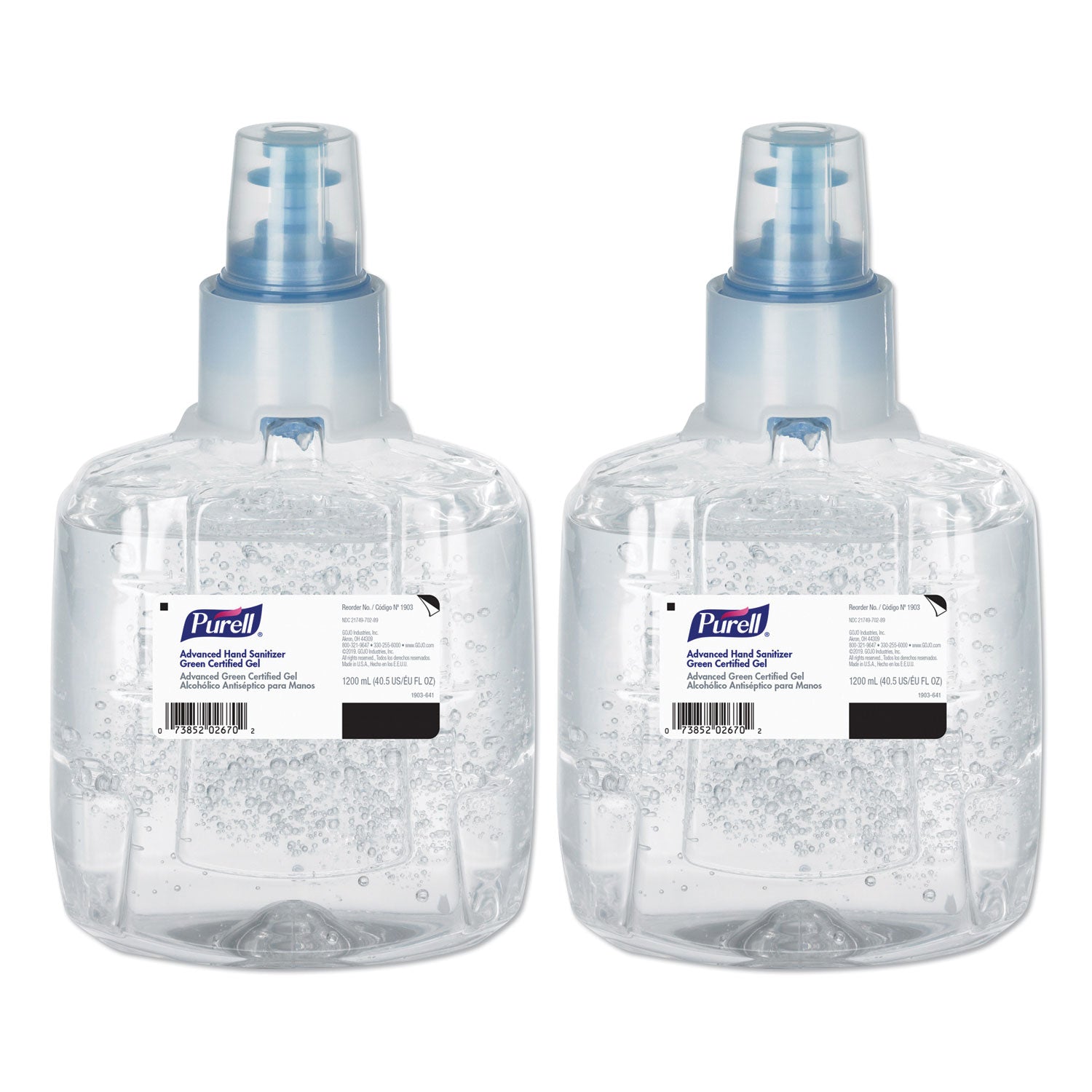 Advanced Hand Sanitizer Green Certified Gel Refill, For LTX-12 Dispensers, 1,200 mL, Fragrance-Free, 2/Carton - 