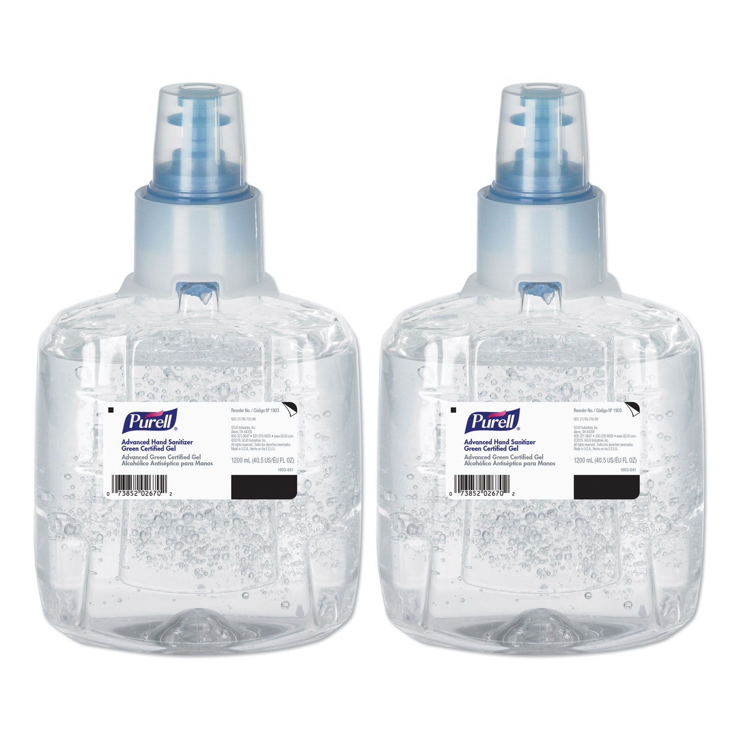 Advanced Hand Sanitizer Green Certified Gel Refill, For LTX-12 Dispensers, 1,200 mL, Fragrance-Free, 2/Carton