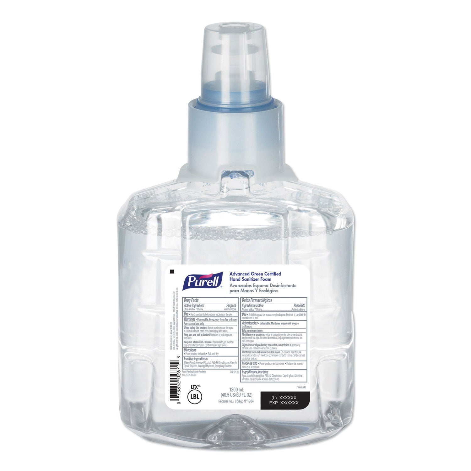 Advanced Hand Sanitizer Green Certified Foam Refill, For LTX-12 Dispensers, 1,200 mL, Fragrance-Free - 