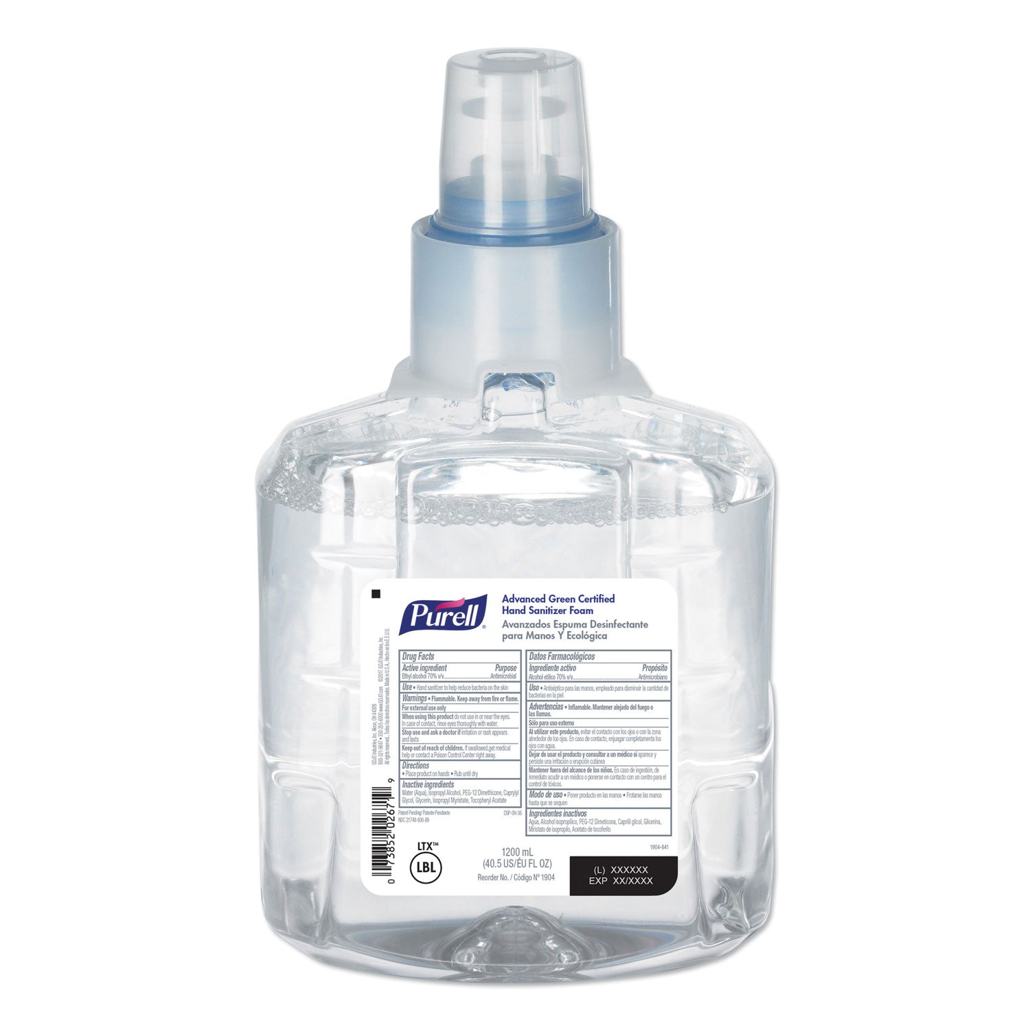 Advanced Hand Sanitizer Green Certified Foam Refill, For LTX-12 Dispensers, 1,200 mL, Fragrance-Free