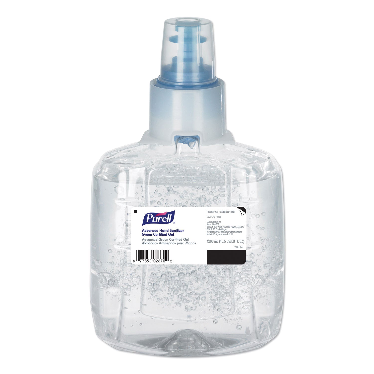 Advanced Hand Sanitizer Green Certified Gel Refill, For LTX-12 Dispensers, 1,200 mL, Fragrance-Free, 2/Carton - 