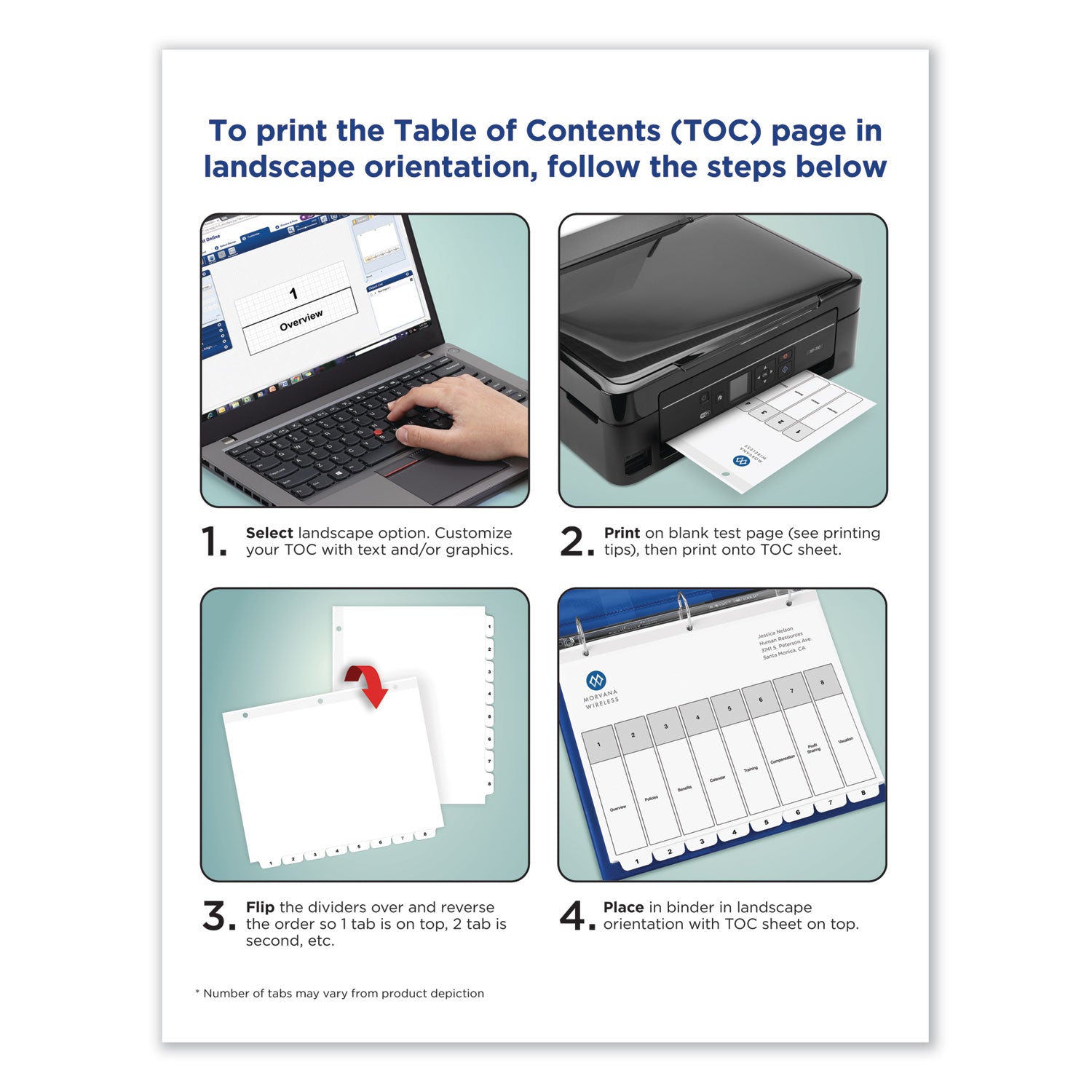 Customizable TOC Ready Index Black and White Dividers, 31-Tab, 1 to 31, 11 x 8.5, 1 Set - 