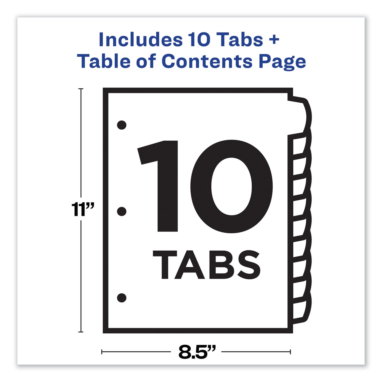 Customizable TOC Ready Index Multicolor Tab Dividers, 10-Tab, 1 to 10, 11 x 8.5, White, Traditional Color Tabs, 1 Set - 