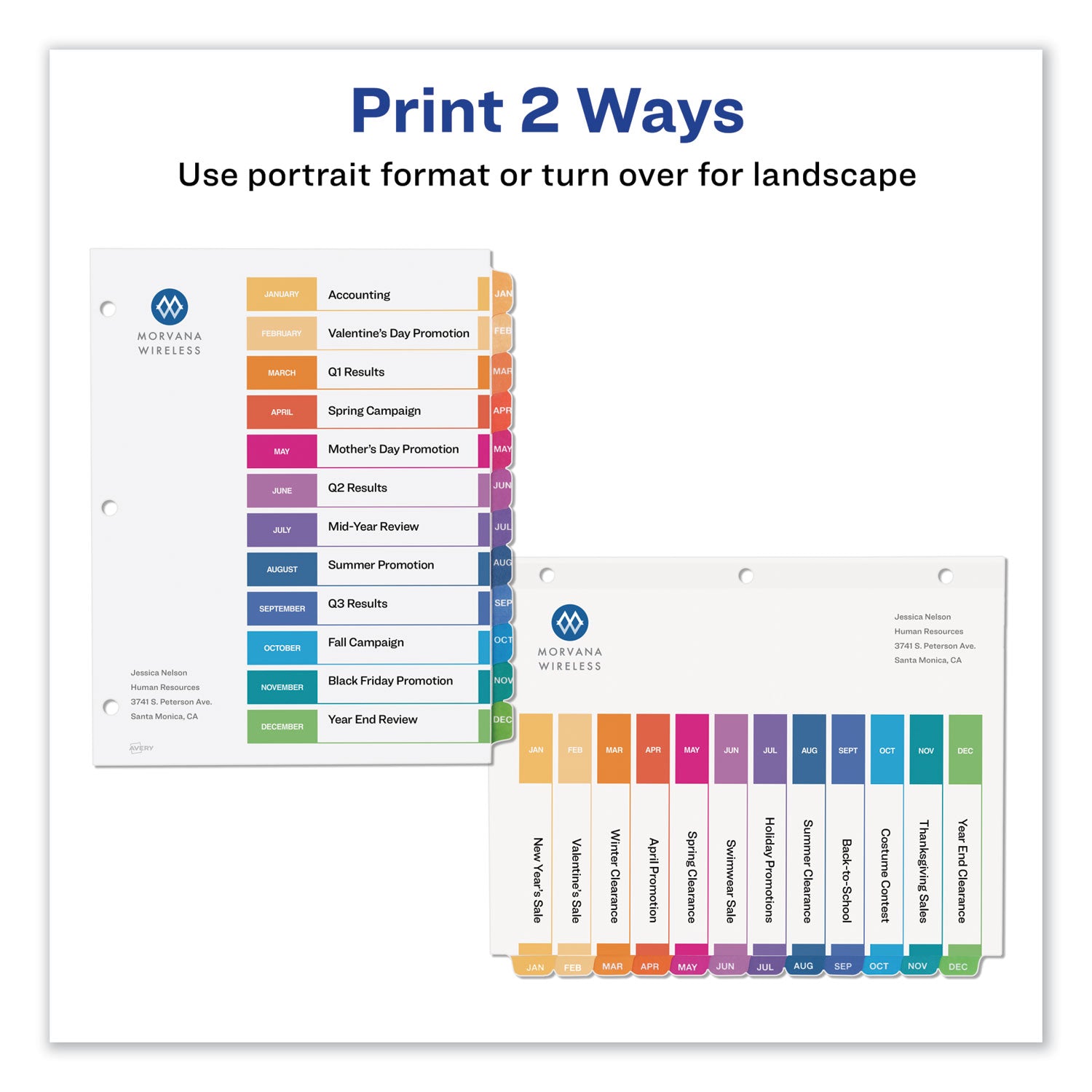 Customizable TOC Ready Index Multicolor Tab Dividers, 12-Tab, Jan. to Dec., 11 x 8.5, White, Traditional Color Tabs, 1 Set - 