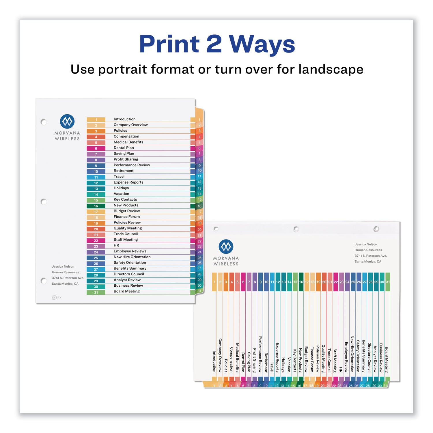 Customizable TOC Ready Index Multicolor Tab Dividers, 31-Tab, 1 to 31, 11 x 8.5, White, Traditional Color Tabs, 1 Set - 