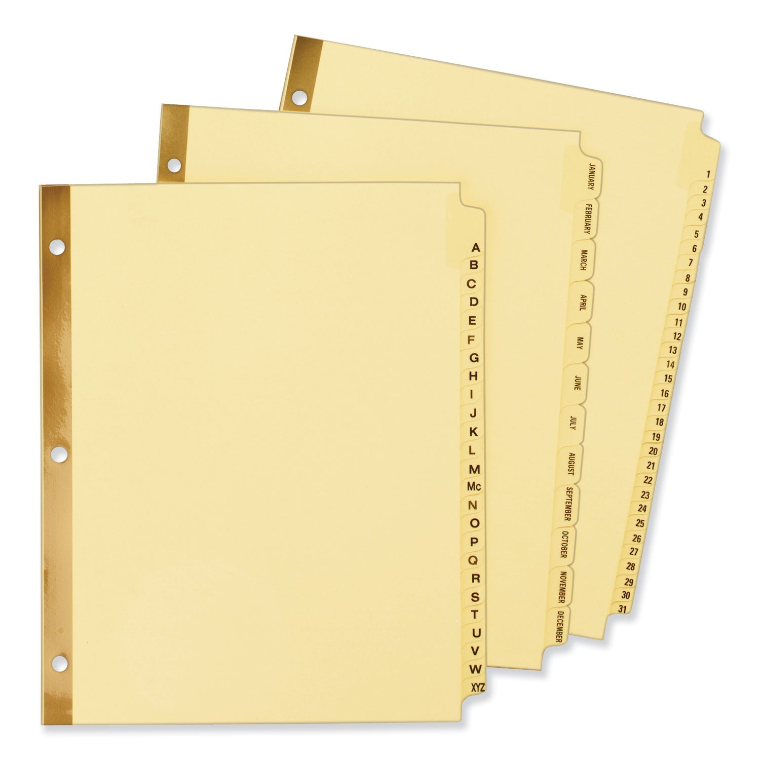 Preprinted Laminated Tab Dividers with Gold Reinforced Binding Edge, 31-Tab, 1 to 31, 11 x 8.5, Buff, 1 Set - 