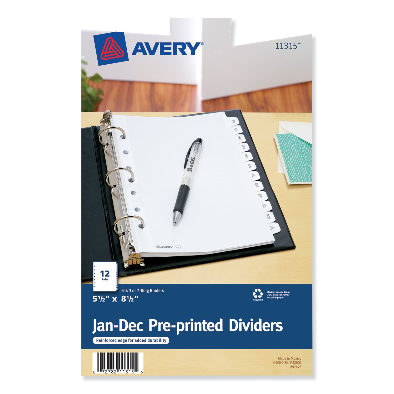Preprinted Tab Dividers, 12-Tab, Jan. to Dec., 8.5 x 5.5, White, 1 Set - 