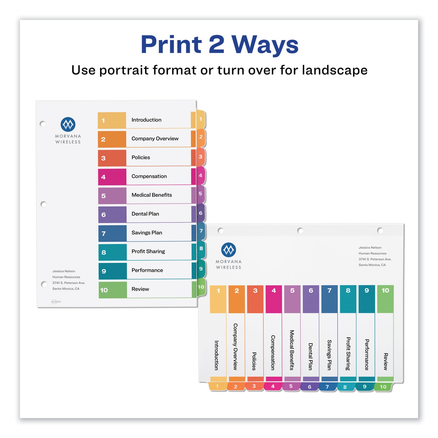 Customizable TOC Ready Index Multicolor Tab Dividers, Uncollated, 10-Tab, 1 to 10, 11 x 8.5, White, 24 Sets - 