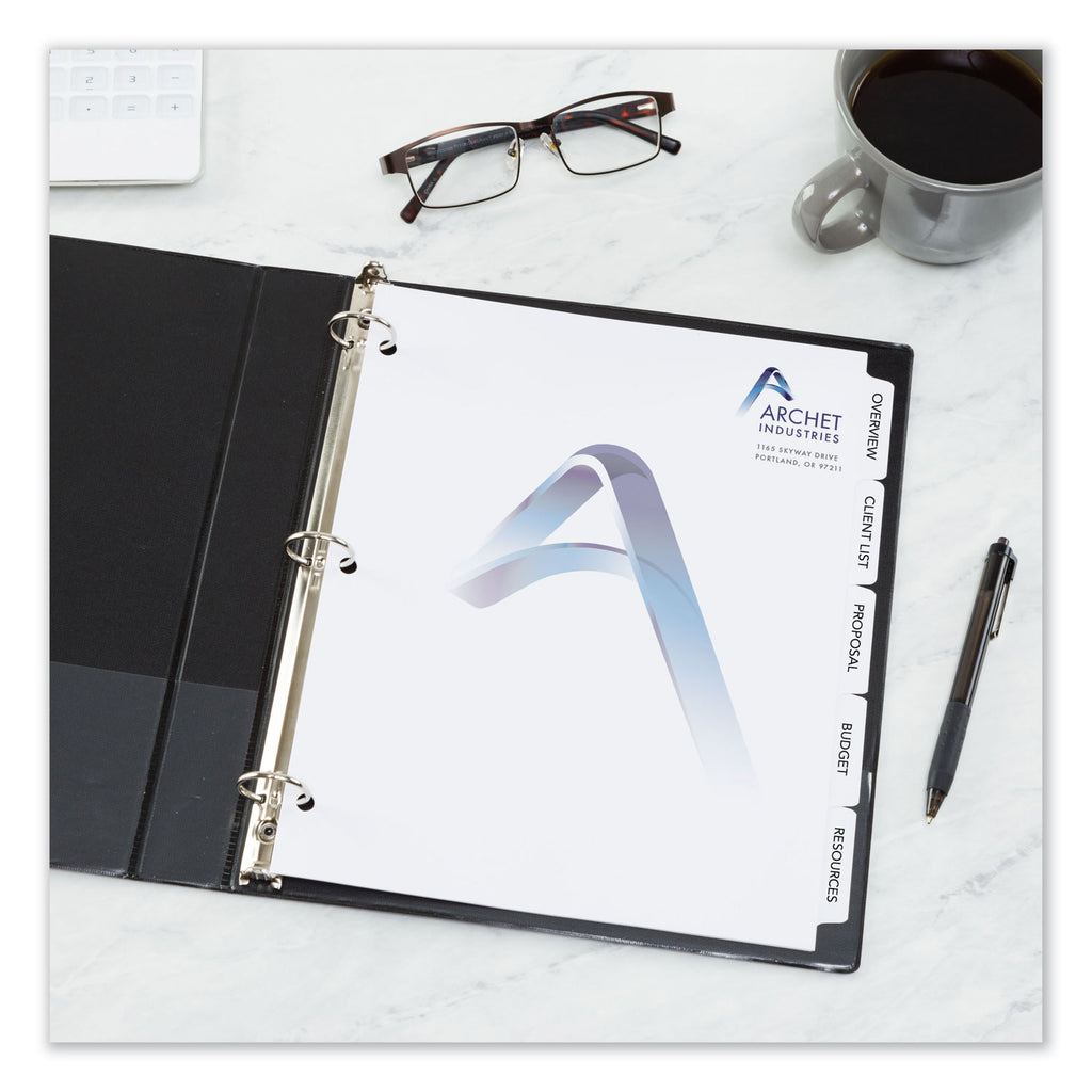 Customizable Print-On Dividers, 3-Hole Punched, 5-Tab, 11 x 8.5, White, 25 Sets