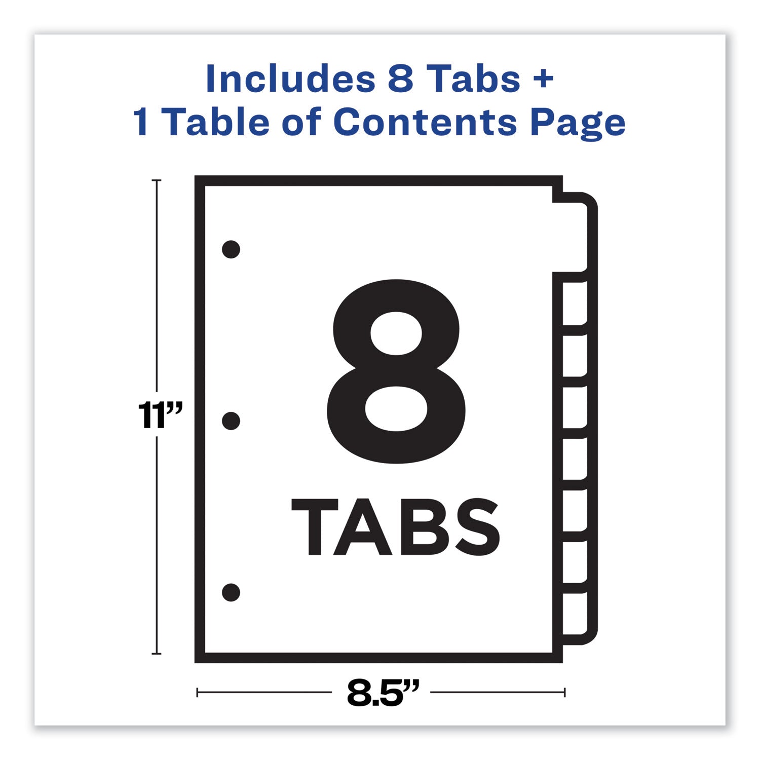 Customizable TOC Ready Index Multicolor Tab Dividers, 8-Tab, 1 to 8, 11 x 8.5, White, Traditional Color Tabs, 1 Set - 