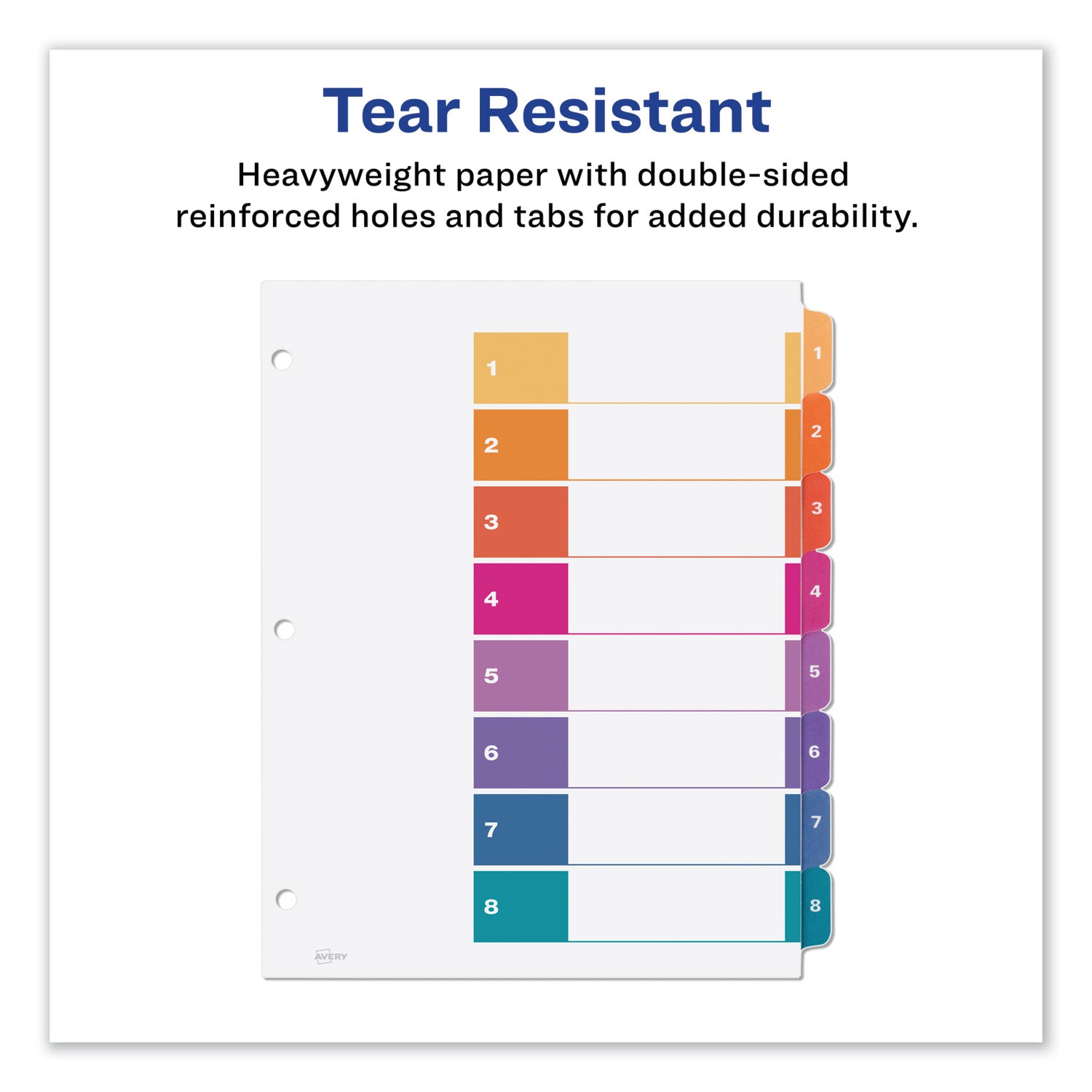 Customizable TOC Ready Index Multicolor Tab Dividers, Uncollated, 8-Tab, 1 to 8, 11 x 8.5, White, 24 Sets - 