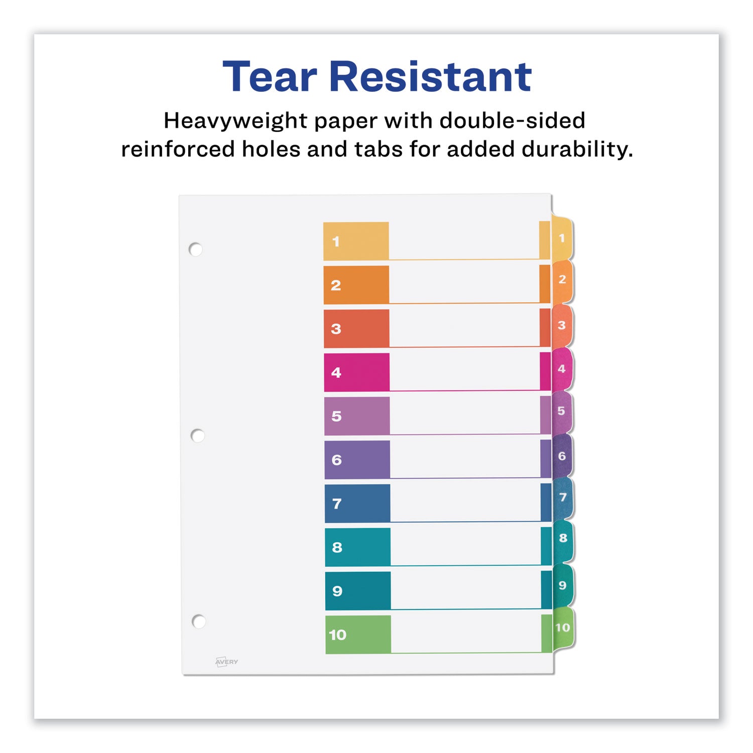 Customizable TOC Ready Index Multicolor Tab Dividers, 10-Tab, 1 to 10, 11 x 8.5, White, Traditional Color Tabs, 1 Set - 