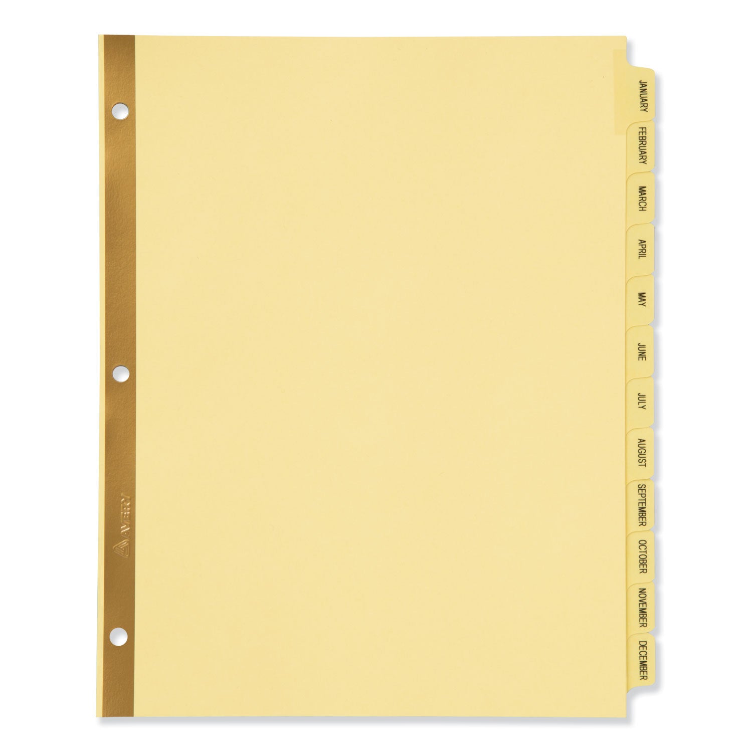 Preprinted Laminated Tab Dividers with Gold Reinforced Binding Edge, 12-Tab, Jan. to Dec., 11 x 8.5, Buff, 1 Set - 