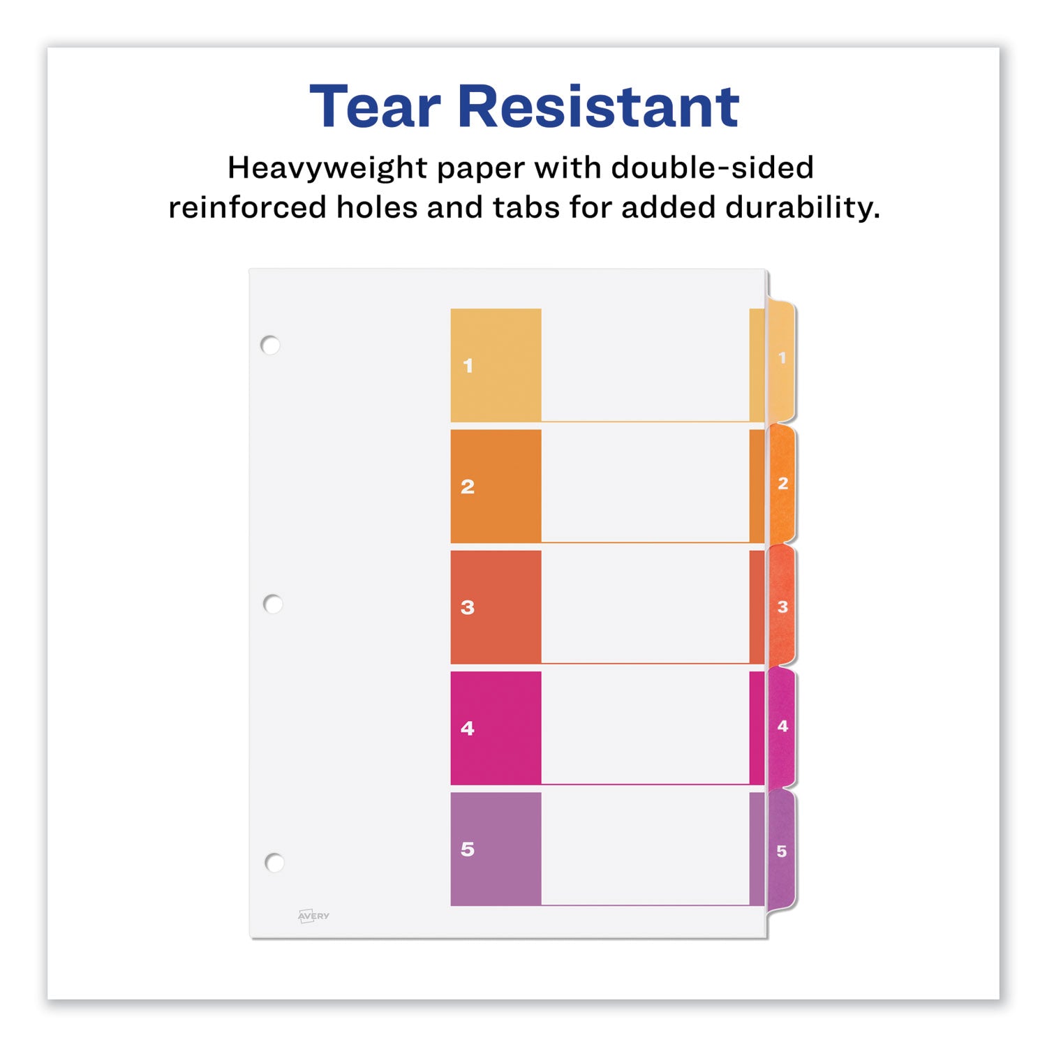 Customizable TOC Ready Index Multicolor Tab Dividers, 5-Tab, 1 to 5, 11 x 8.5, White, Traditional Color Tabs, 1 Set - 