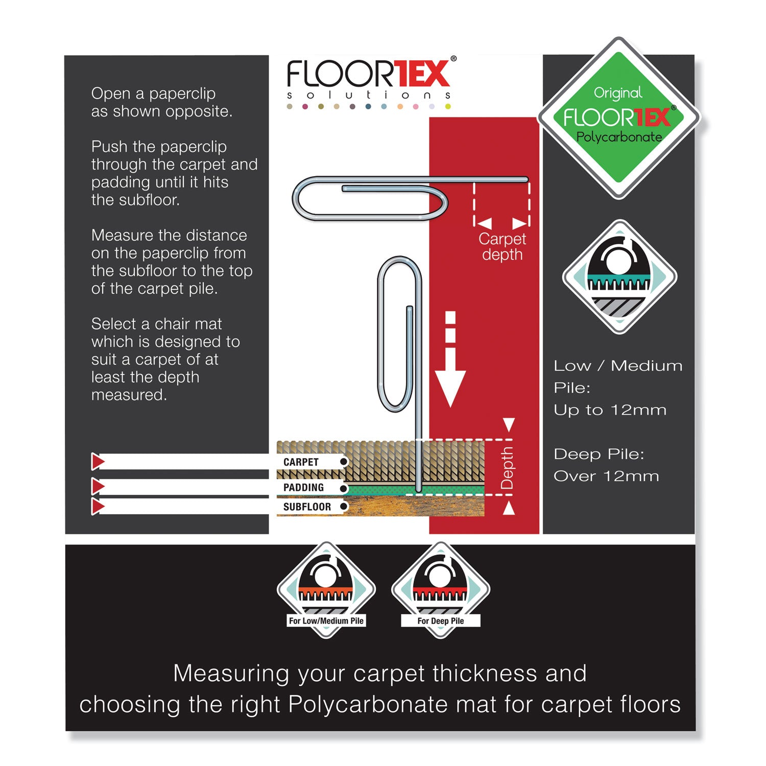 Cleartex Ultimat Polycarbonate Chair Mat for High Pile Carpets, 60 x 48, Clear