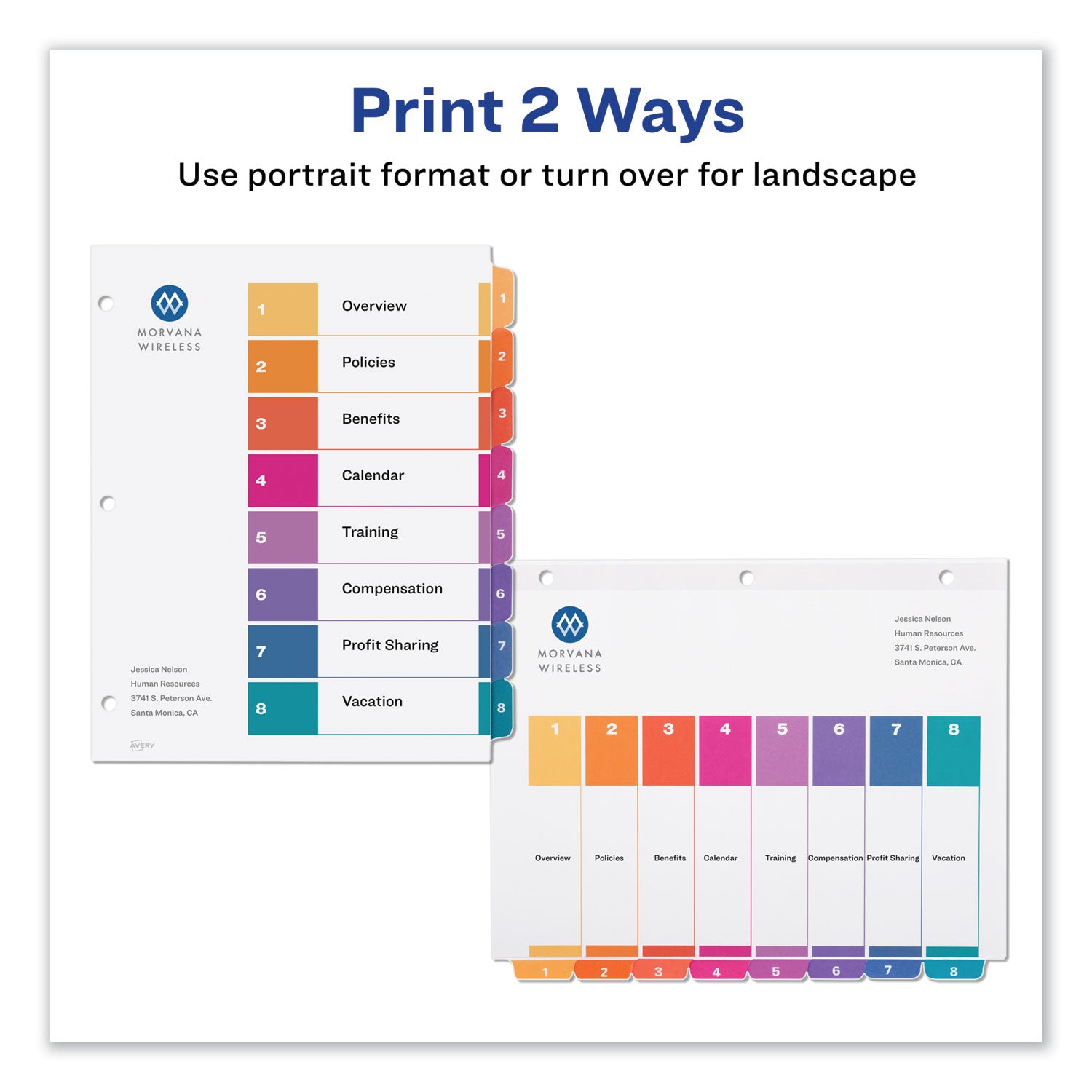 Customizable TOC Ready Index Multicolor Tab Dividers, 8-Tab, 1 to 8, 11 x 8.5, White, Traditional Color Tabs, 1 Set - 