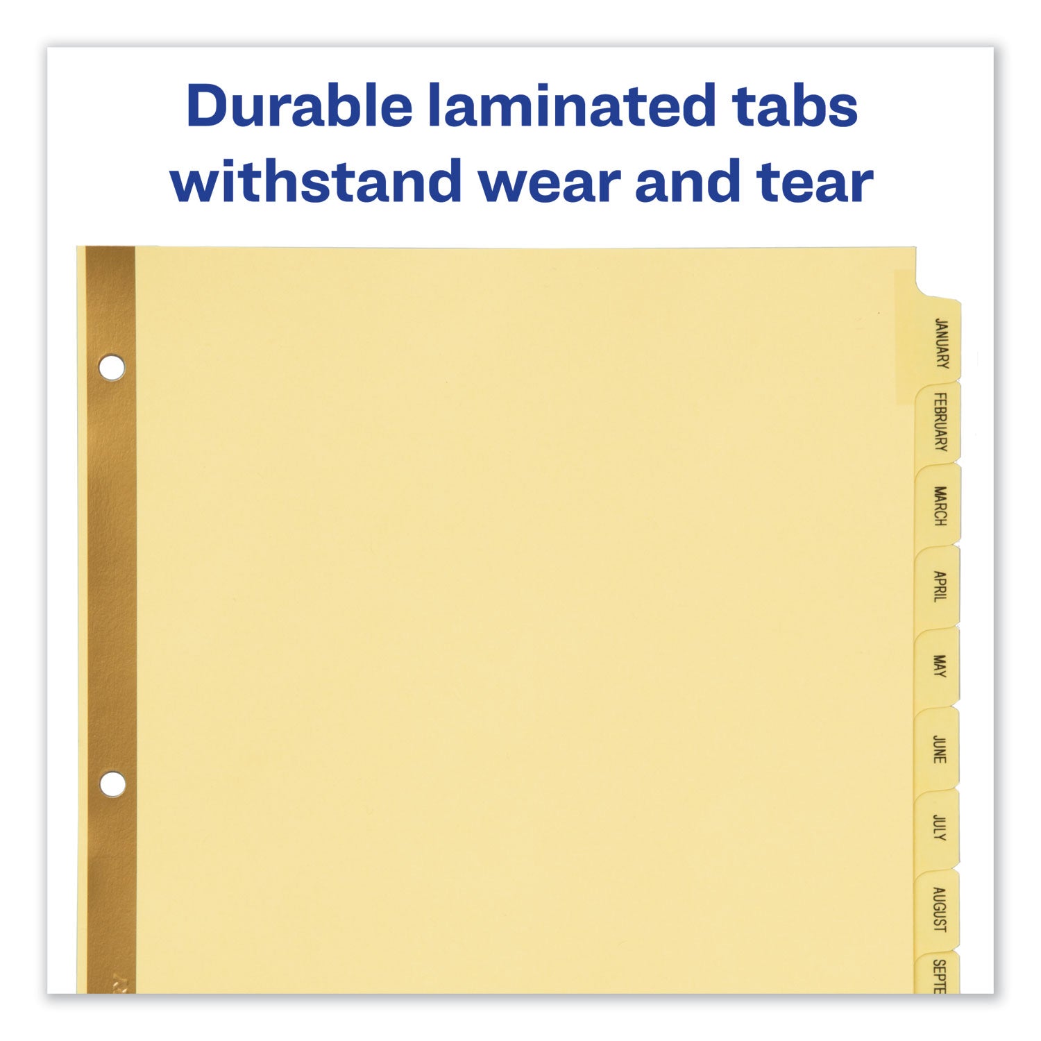 Preprinted Laminated Tab Dividers with Gold Reinforced Binding Edge, 12-Tab, Jan. to Dec., 11 x 8.5, Buff, 1 Set - 