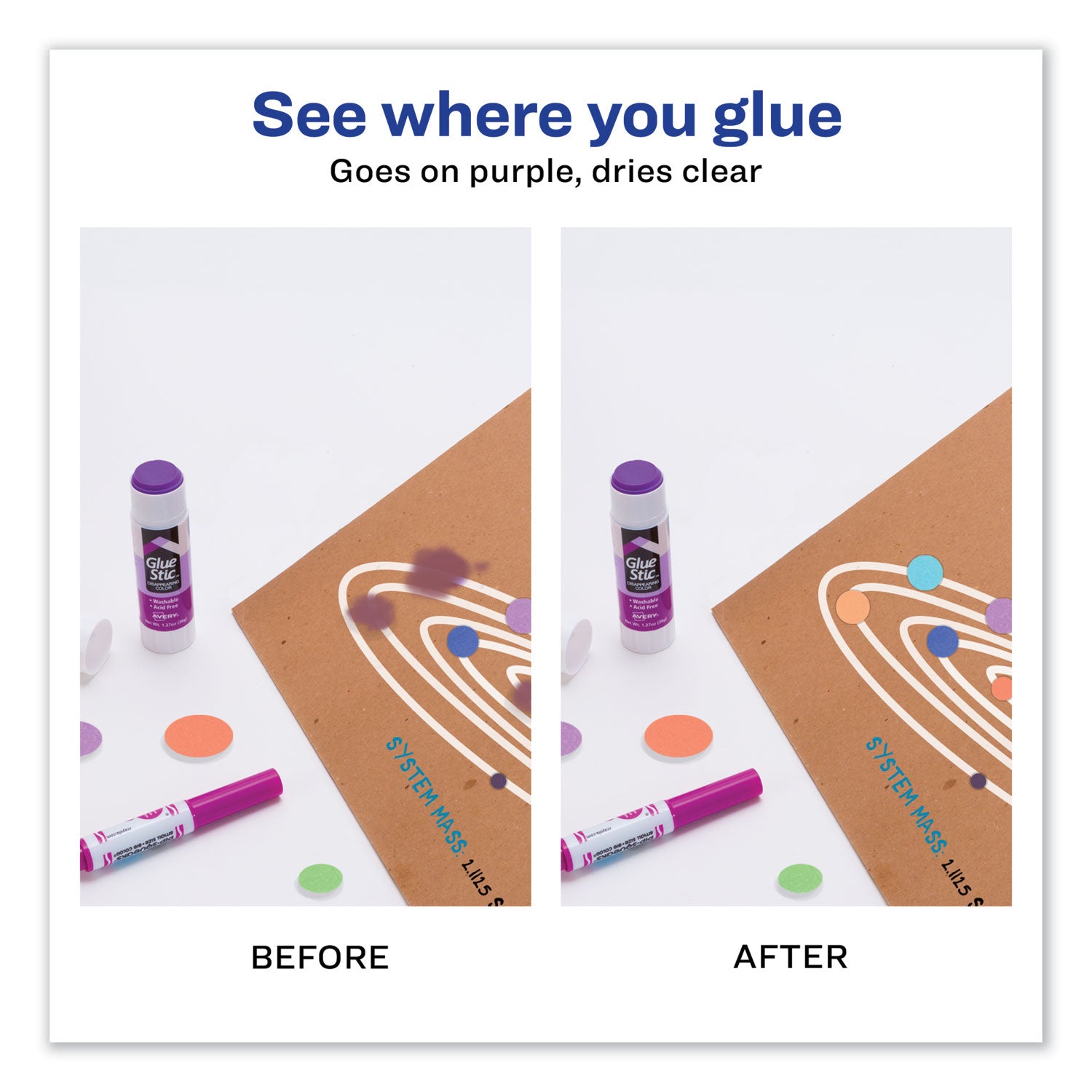 Permanent Glue Stic Value Pack, 1.27 oz, Applies Purple, Dries Clear, 6/Pack - 