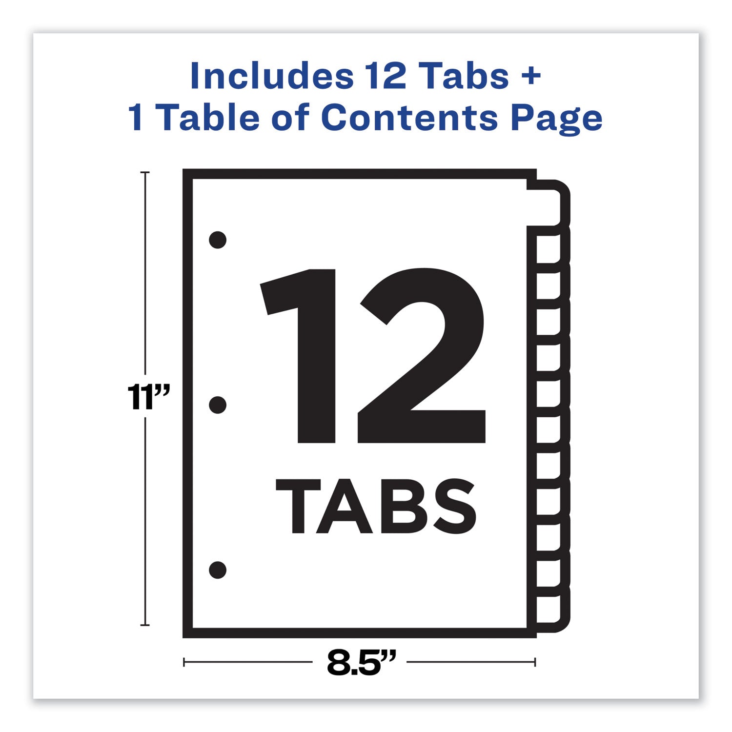 Customizable TOC Ready Index Black and White Dividers, 12-Tab, 1 to 12, 11 x 8.5, 1 Set - 